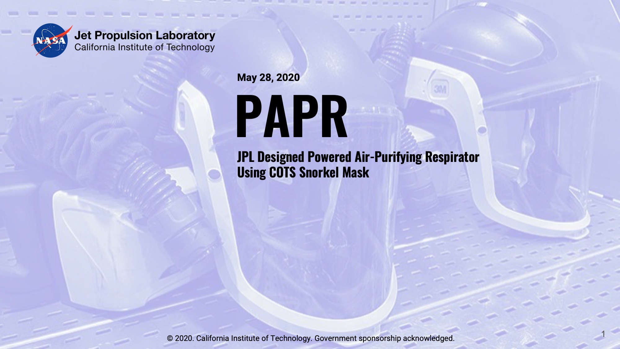 Title Slide: PAPR: JPL Designed Powered Air-Purifying Respirator Using COTS Snorkel Mask